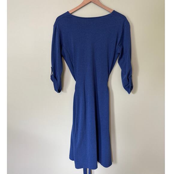 Kuhl Wildfibre Ruched Tie V-Neck Blue Dress - Picture 6 of 10